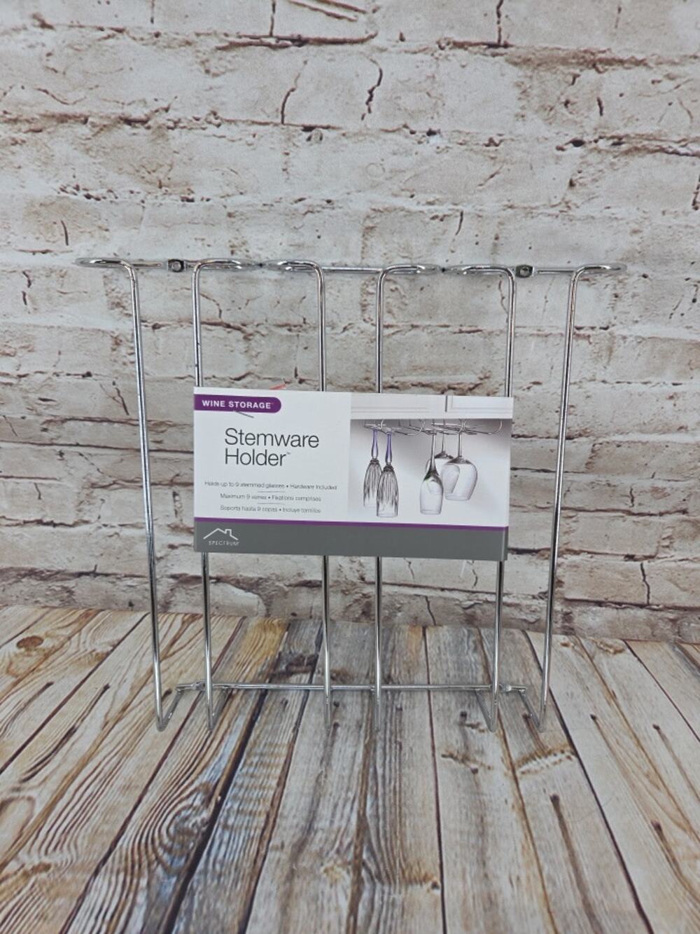 Spectrum 9 Glass Under Cabinet Triple Wine Storage Stemware Holder Chrome NEW